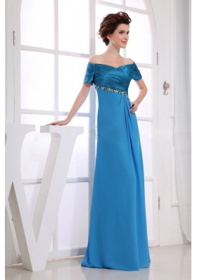 Off The Shoulder Prom Dress Blue Beading