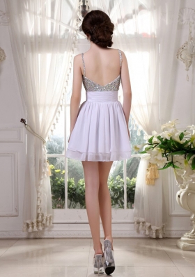 Spaghetti Straps Beaded Prom Dress Mini-length