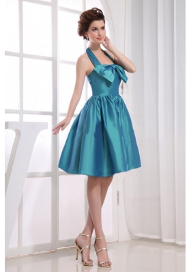 Bowknot Halter Bridesmaid Dress Teal A-line