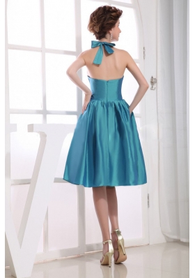 Bowknot Halter Bridesmaid Dress Teal A-line