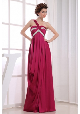 Beading Wine Red Ruching Prom Dress One Shoulder