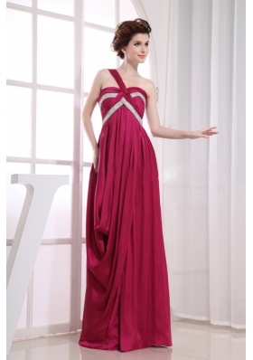 Beading Wine Red Ruching Prom Dress One Shoulder