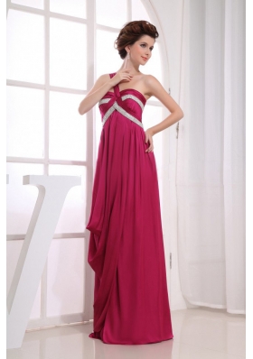 Beading Wine Red Ruching Prom Dress One Shoulder