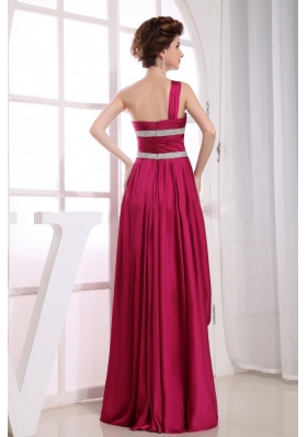 Beading Wine Red Ruching Prom Dress One Shoulder