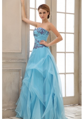 Appliques Sweetheart Aqua Blue A-line Prom Dress