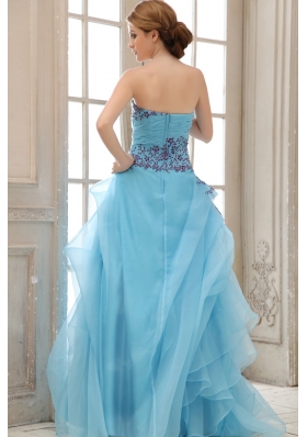 Appliques Sweetheart Aqua Blue A-line Prom Dress