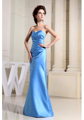 Blue Sweetheart Floor-length Satin Bridesmaid Dresses with Ruching