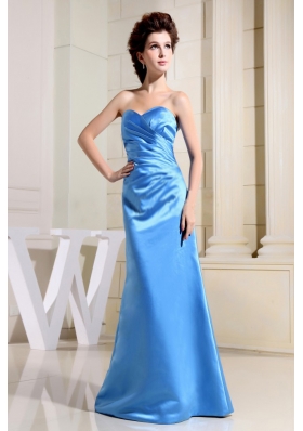 Blue Sweetheart Floor-length Satin Bridesmaid Dresses with Ruching