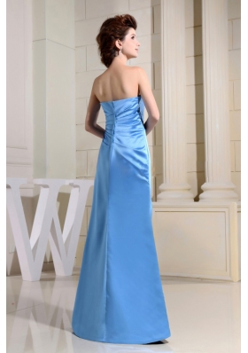 Blue Sweetheart Floor-length Satin Bridesmaid Dresses with Ruching