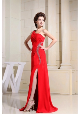 Sexy Red One Shoulder Evening Dress High Slit