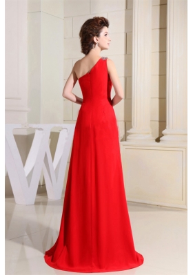 Sexy Red One Shoulder Evening Dress High Slit