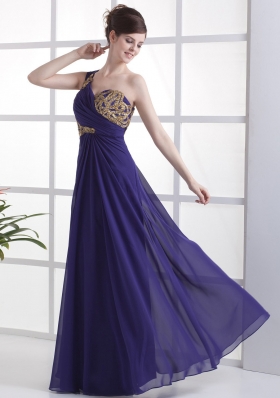 Purple One Shoulder Prom Dress Beading Ruch