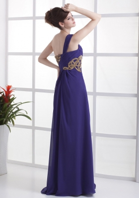 Purple One Shoulder Prom Dress Beading Ruch