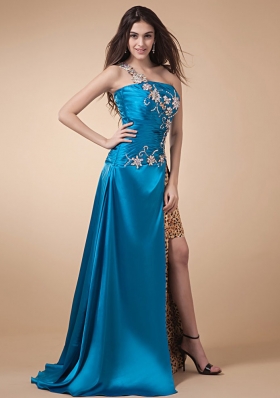 Blue Prom Gown High Silt and Appliques Ruch