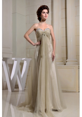 Champagne Sweetheart Tulle Beaded Prom Gown