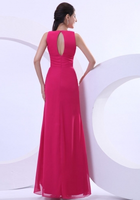 Sexy Hot Pink Prom Evening Dress V-neck Ankle-length