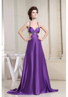 Attractive Purple Beaded Straps Prom Gown 2013