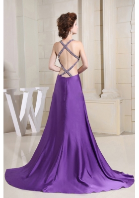 Attractive Purple Beaded Straps Prom Gown 2013