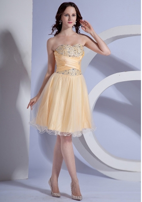 Light Yellow Prom Gown Beading Taffeta and Organza