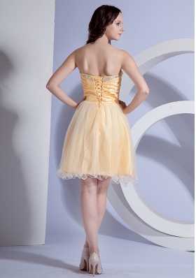 Light Yellow Prom Gown Beading Taffeta and Organza