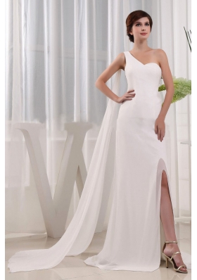 Elegant One Shoulder High Slit Column Prom Dress Beading