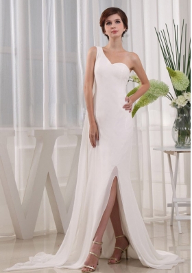 Elegant One Shoulder High Slit Column Prom Dress Beading