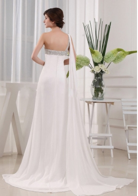 Elegant One Shoulder High Slit Column Prom Dress Beading