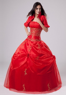 Red Quinceanera Dress With Embroidery and Pick-ups Organza