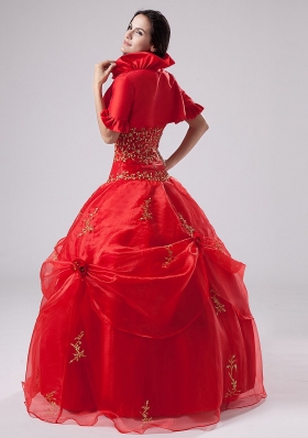 Red Quinceanera Dress With Embroidery and Pick-ups Organza