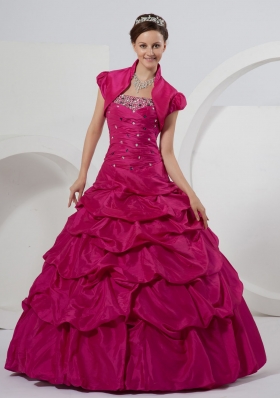 Fuchsia Beaded and Pick-ups Ball Gown On Sale