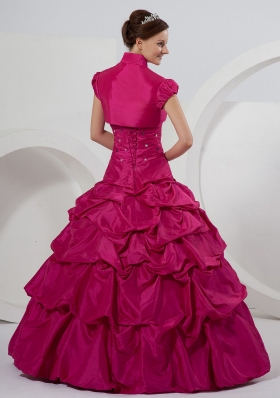 Fuchsia Beaded and Pick-ups Ball Gown On Sale