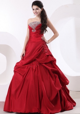 Wine Red Strapless A-line and Beading Quinceanera Dress
