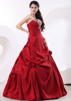 Wine Red Strapless A-line and Beading Quinceanera Dress