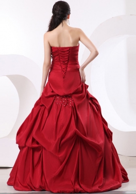 Wine Red Strapless A-line and Beading Quinceanera Dress