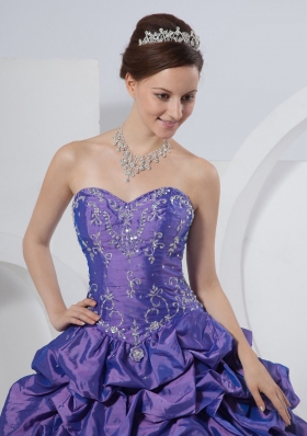 Purple Sweetheart Embroidery Taffeta Quinceanera Dress