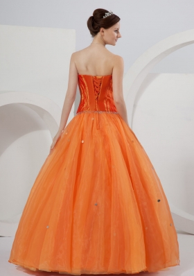 Orange Strapless A-line Organza Beading Quinceanera Dress