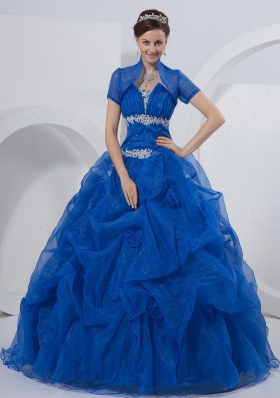 Royal Blue Ball Gown Strapless Organza Beading