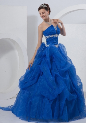 Royal Blue Ball Gown Strapless Organza Beading