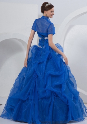 Royal Blue Ball Gown Strapless Organza Beading