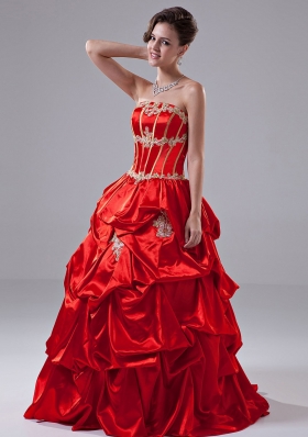 Red Appliques Taffeta Strapless Quinceanera Dress