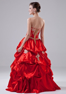 Red Appliques Taffeta Strapless Quinceanera Dress