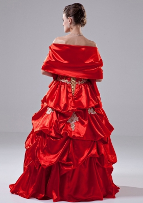 Red Appliques Taffeta Strapless Quinceanera Dress