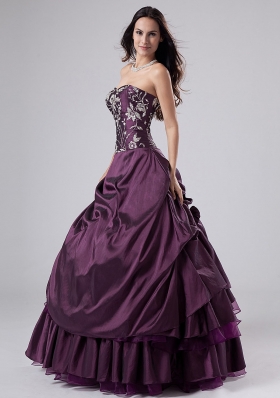 Dark Purple Ruffled Embroidery A-line Quinceanera Dresses