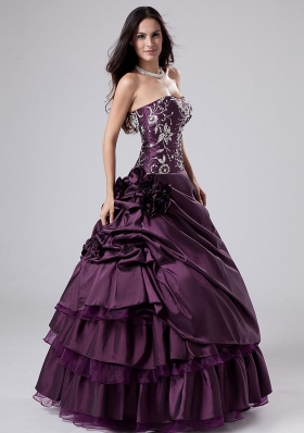 Dark Purple Ruffled Embroidery A-line Quinceanera Dresses