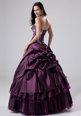 Dark Purple Ruffled Embroidery A-line Quinceanera Dresses