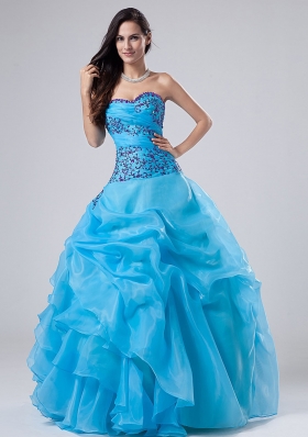 Blue Quinceanera dress Appliques Ruched A-line Sweetheart
