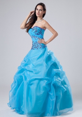 Blue Quinceanera dress Appliques Ruched A-line Sweetheart