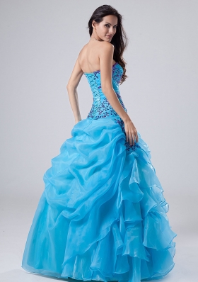 Blue Quinceanera dress Appliques Ruched A-line Sweetheart