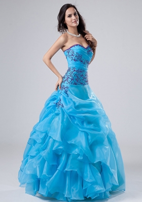 Blue Quinceanera dress Appliques Ruched A-line Sweetheart