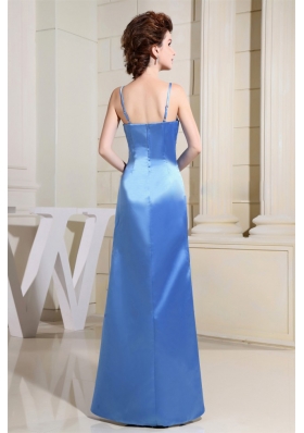 Beading Sky Blue Prom Dress With Straps Floor-length